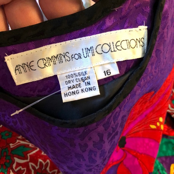 Vtg 80s UMI COLL Size 16 Silk VIVID Floral Geometric Zip-Back Pullover Artistic - Picture 10 of 12